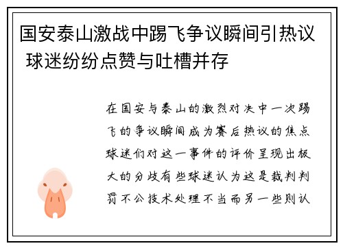 国安泰山激战中踢飞争议瞬间引热议 球迷纷纷点赞与吐槽并存