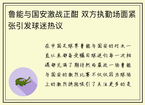 鲁能与国安激战正酣 双方执勤场面紧张引发球迷热议